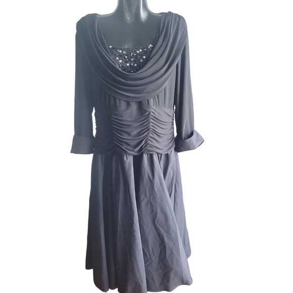 Laura Plus Black Evening Gown with Beaded Neckline 16W - Picture 1 of 9